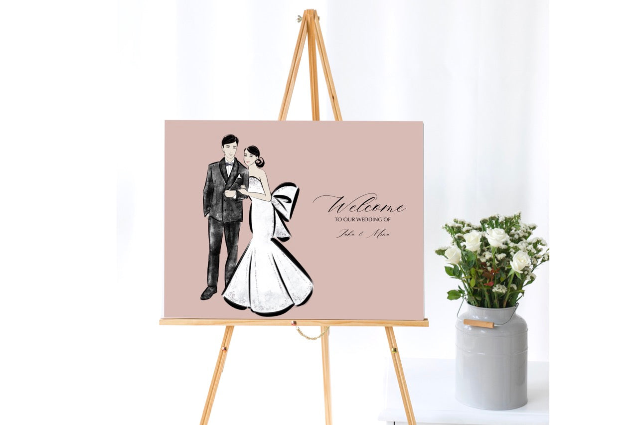 Custom Portrait Wedding Welcome Sign Illustrated by Fashion Illustrator - mimiJ