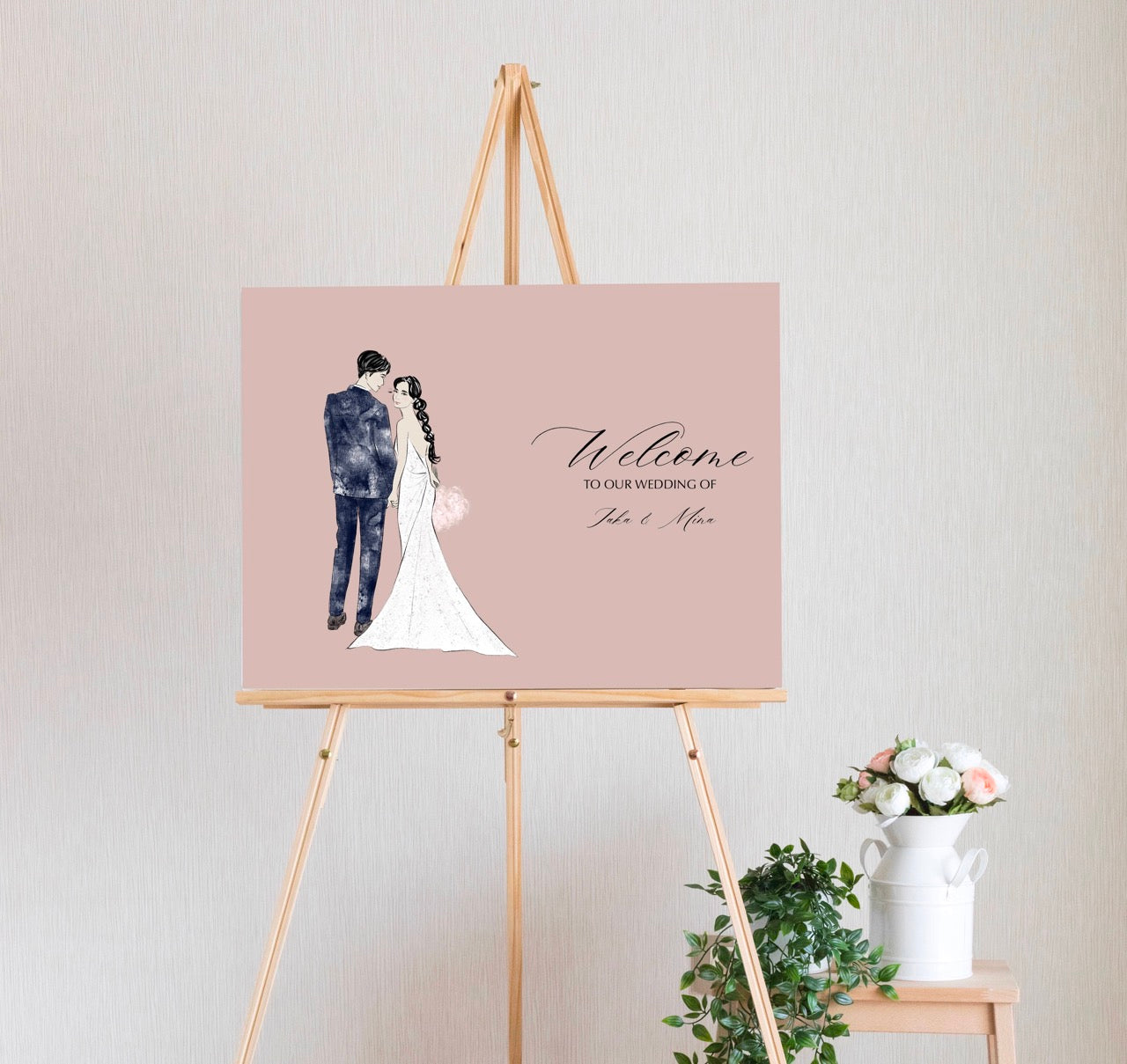 Custom Portrait Wedding Welcome Sign Illustrated by Fashion Illustrator - mimiJ