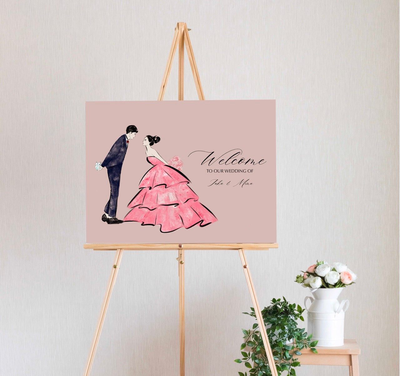 Custom Portrait Wedding Welcome Sign Illustrated by Fashion Illustrator - mimiJ
