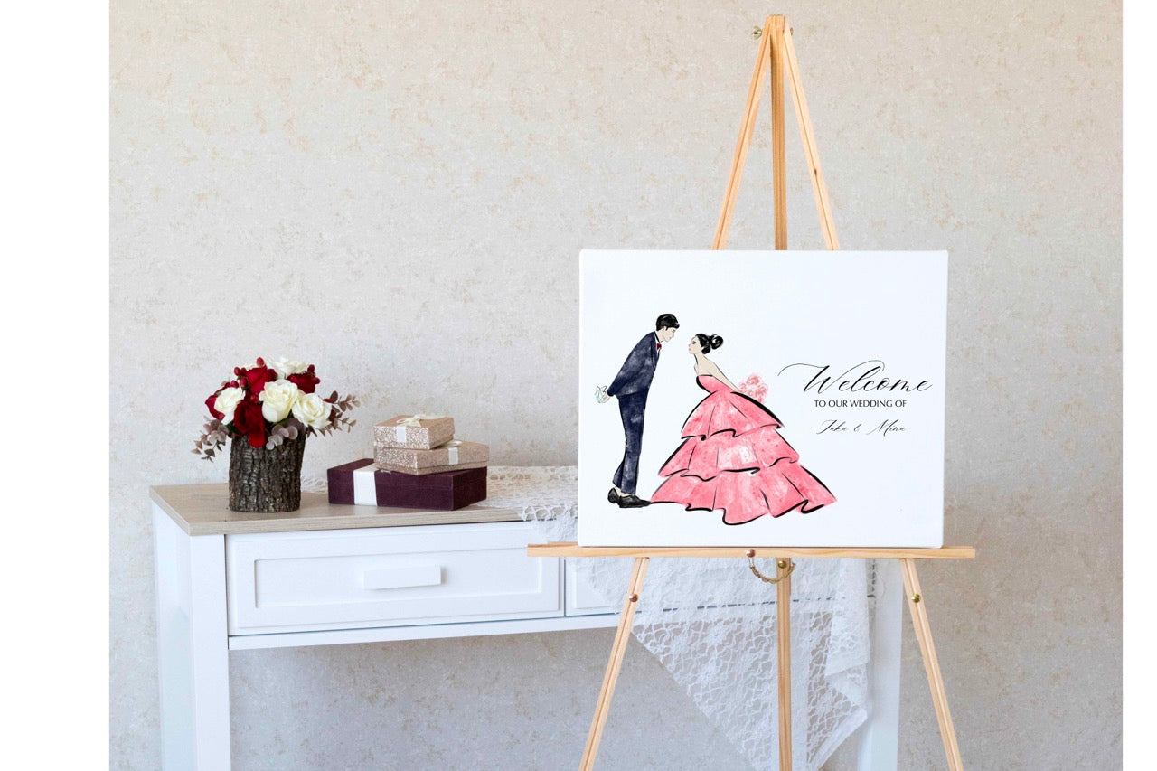Custom Portrait Wedding Welcome Sign Illustrated by Fashion Illustrator - mimiJ
