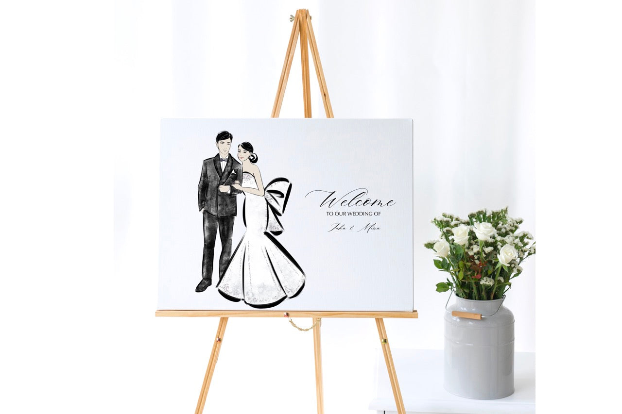 Custom Portrait Wedding Welcome Sign Illustrated by Fashion Illustrator - mimiJ