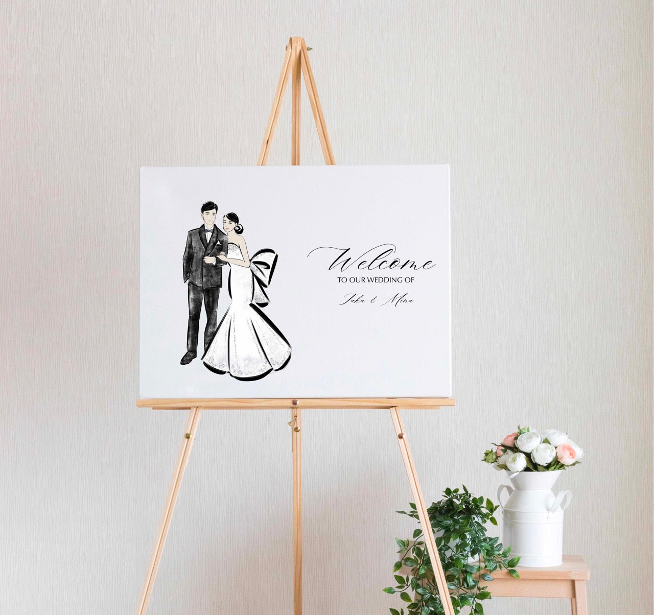 Custom Portrait Wedding Welcome Sign Illustrated by Fashion Illustrator - mimiJ