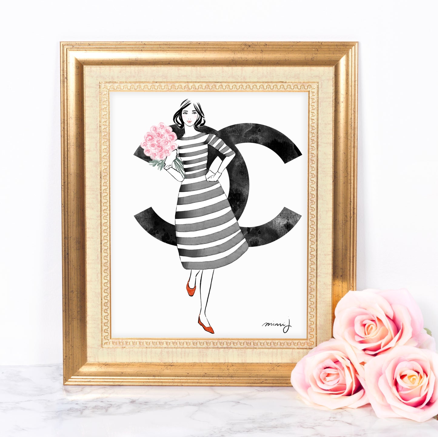 Chanel with Peonies by mimiJ｜Art Print