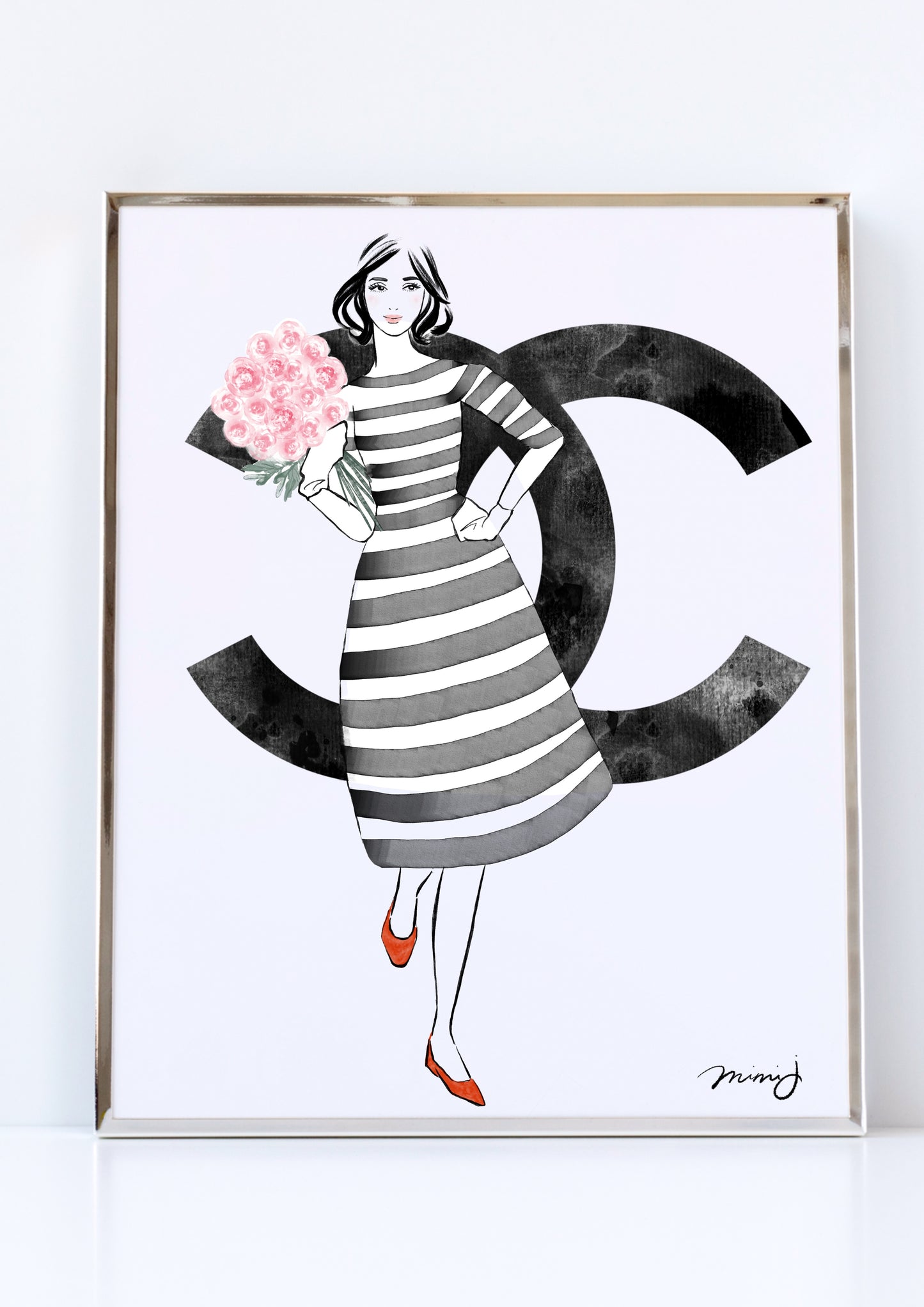 Chanel with Peonies by mimiJ｜Art Print