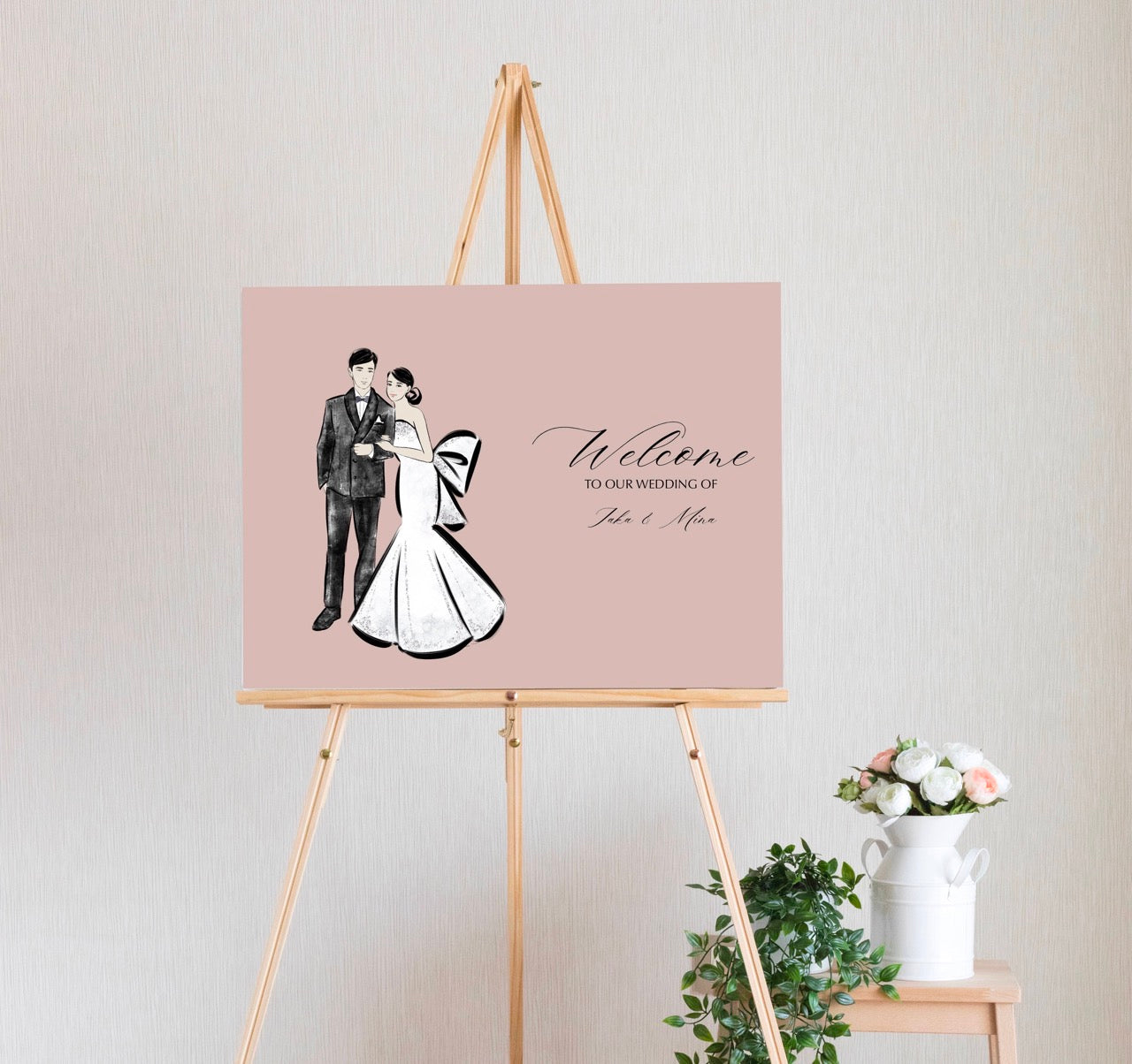 Custom Portrait Wedding Welcome Sign Illustrated by Fashion Illustrator - mimiJ