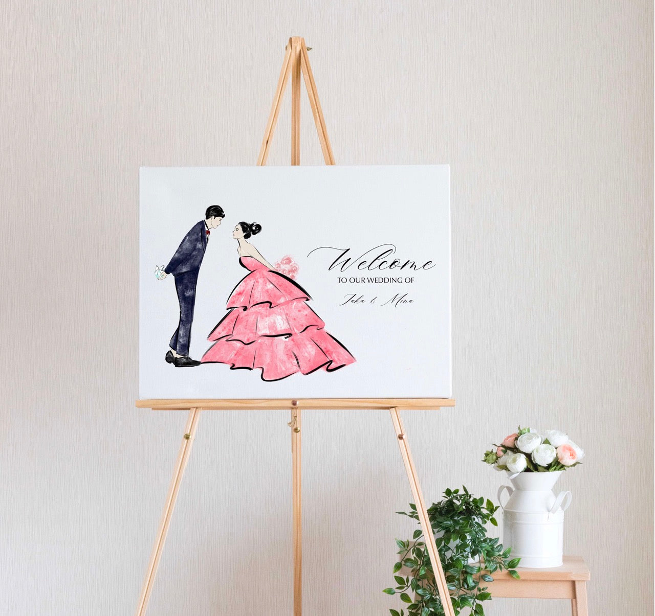 Custom Portrait Wedding Welcome Sign Illustrated by Fashion Illustrator - mimiJ