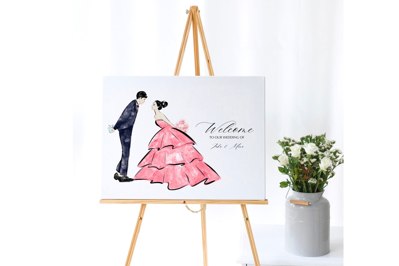 Custom Portrait Wedding Welcome Sign Illustrated by Fashion Illustrator - mimiJ