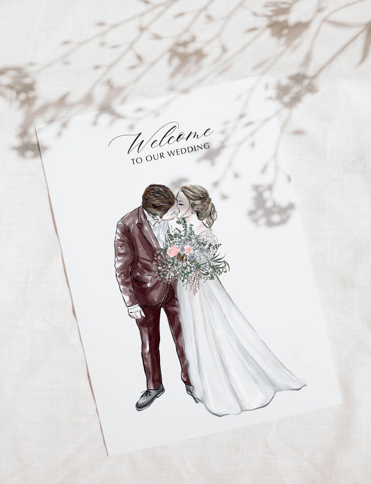 【カジュアル】ウェルカムボード用イラスト | 似顔絵イラスト | 贈り物用イラスト | 結婚祝いのプレゼント似顔絵